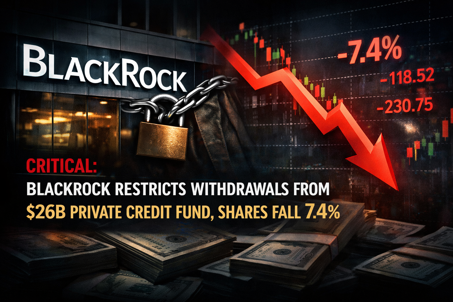 Critical BlackRock Restricts withdrawals from $26B Private Credit Fund, Shares Fall 7.4%