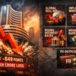 Indian stock market Sensex crash showing bearish red candlestick charts amid global war tensions.